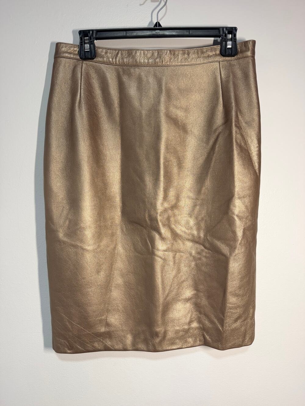 Vintage Donna Karan Signature Metallic Lambskin Leather Pencil Skirt 90s Y2K